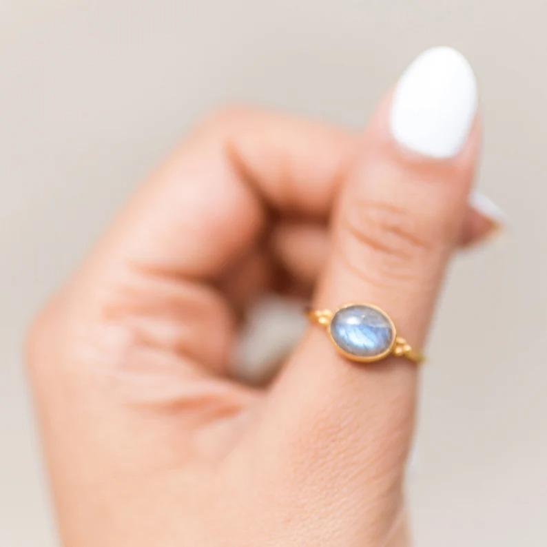 Natural Labradorite Gemstone Blue Flashy Ring, Solid 925 Sterling Silver Ring, Boho Ring, Statement Ring, Yellow Gold Ring, Bezel Ring