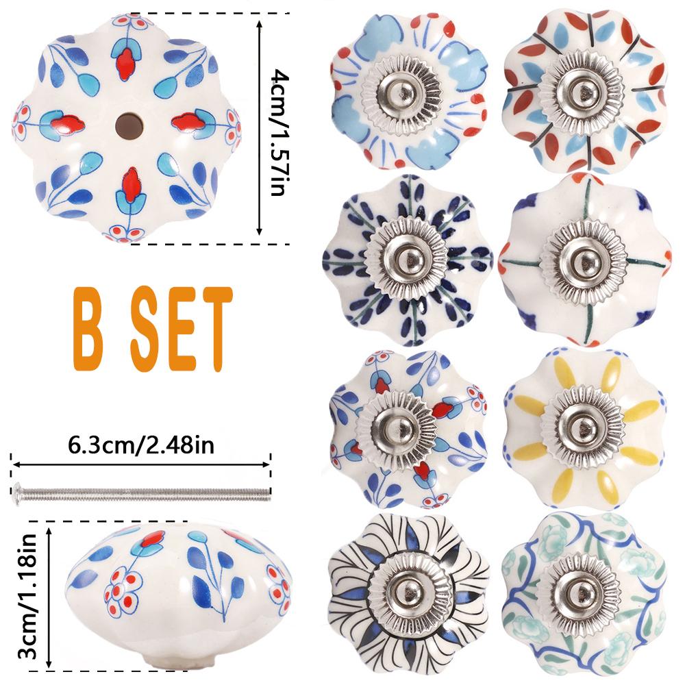

8/12 PCS Chic Vintage Ceramic Drawer Knobs Round/Flower-shaped Drawer Pull Cupboard Door Porcelain Retro Handles Set with Screws
