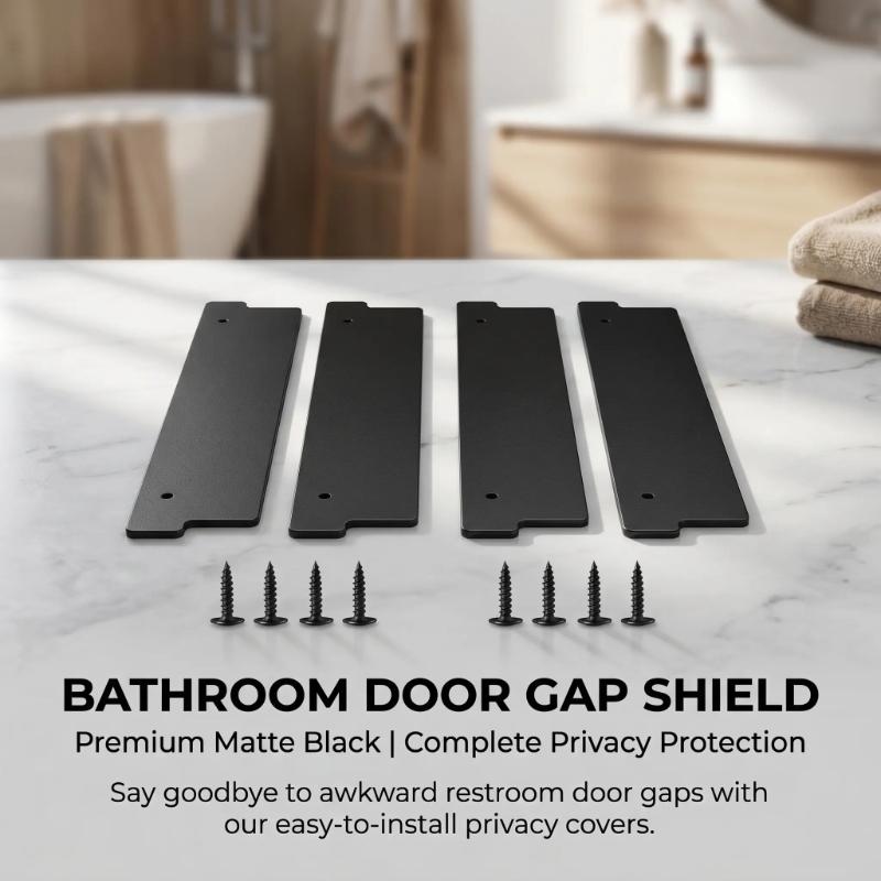 Restroom Partition Privacy Cover Black 17.3 x 3.7 in Plastic Filler with Mounting Holes and Screws, 4 Pack for Stall Openings and Divider Fitting