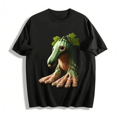 Weird Melon Creature Print Casual Short Sleeve T-Shirt Pure Cotton T-shirt