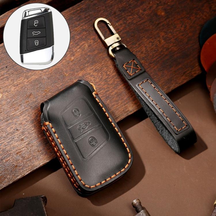 Hallmo Car Cowhide Leather Key Protective Cover Key Case for Volkswagen Lavida A Style