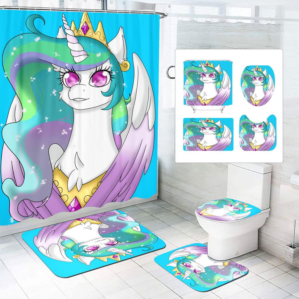 Unicorn Curtain Waterproof Bathroom Accessories 4 Piece Set Mats Home Curtains Decor Luxury Toilet Accessories