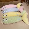Stuffed Long Fish Pillow Cute Plaid Fish Cuddly Plush Toy Leg Pillow Back Support Headboard Cushion for Side Sleeping Sitting