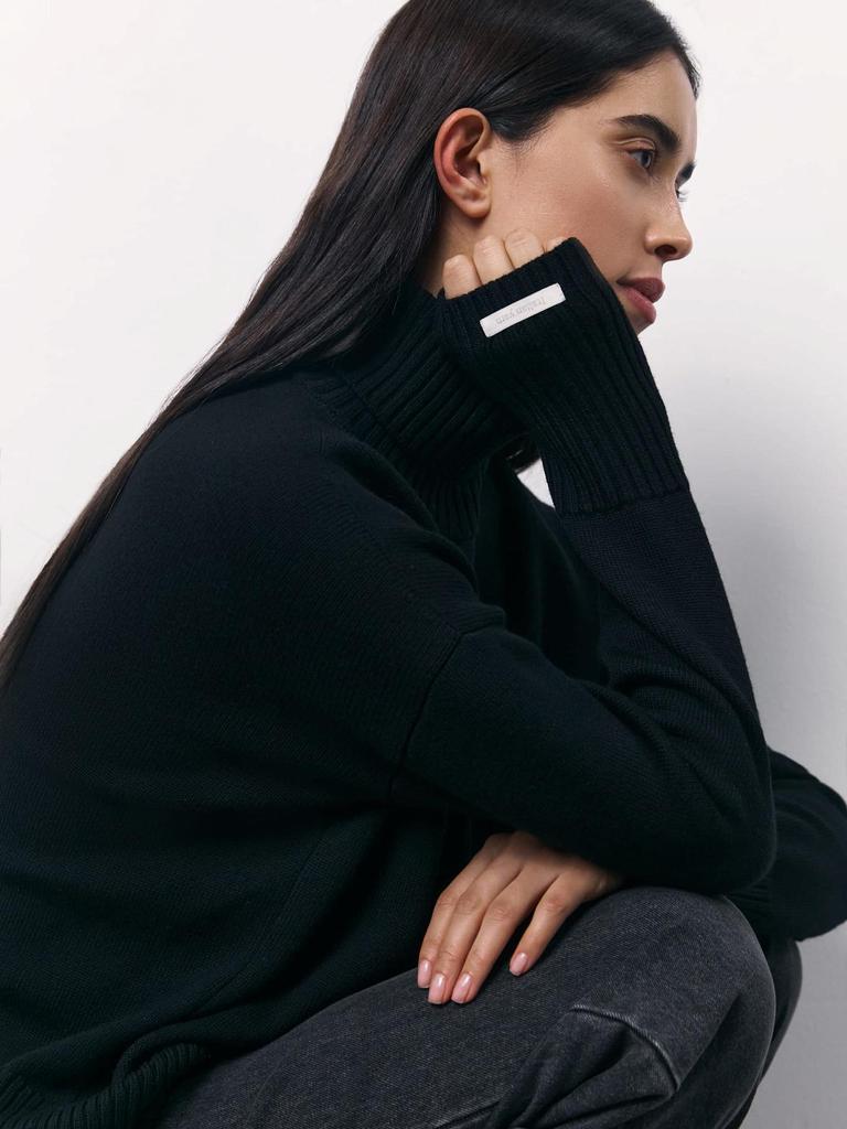 European & American Style Women's High Neck Sweater - Autumn/Winter Knitwear, Loose Fit & Cross Design