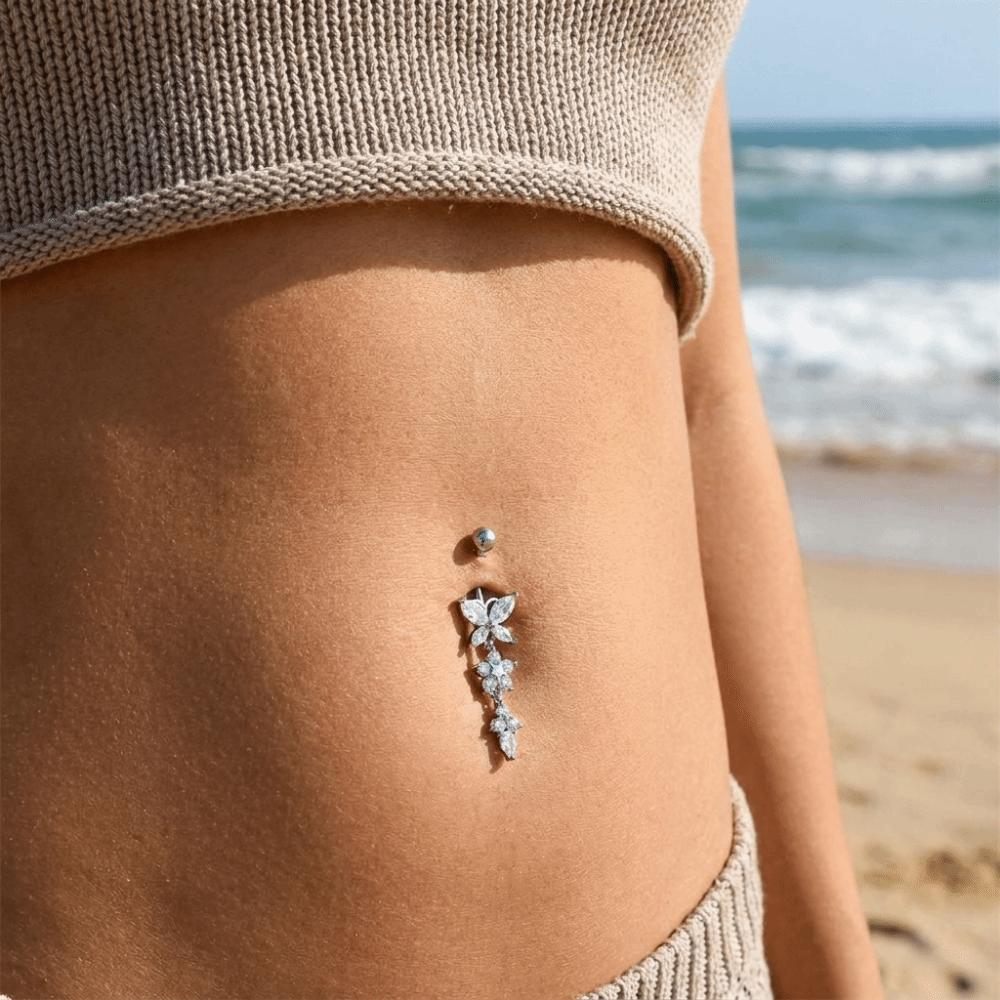 Elegant Body Piercing Jewelry Unique Dangle Belly Ring Zircon Butterfly Belly Button Ring Seaside