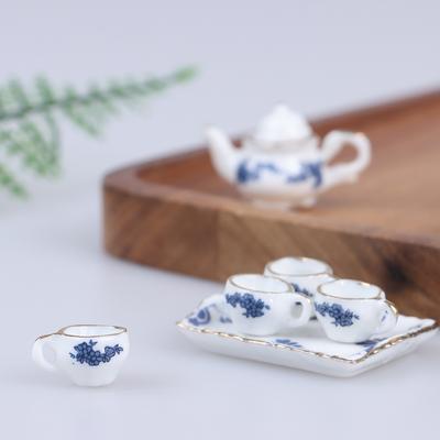 6Pcs Dollhouse Miniature Dining Ware Porcelain Tea Set Dish Cup -Flower Pattern
