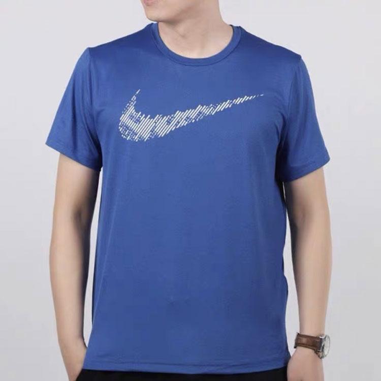 Nike Striped Logo Print Training Sports Short Sleeve T-Shirt Men Tops Blue DD1622-451
