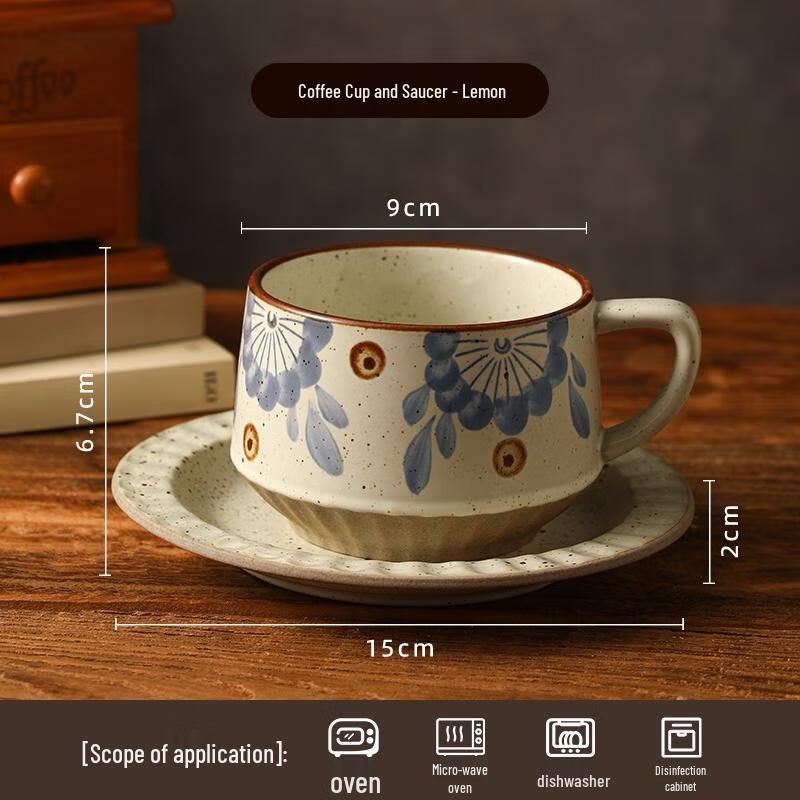 HANDUNYOU Vintage Glass Coffee Cup and Saucer Set