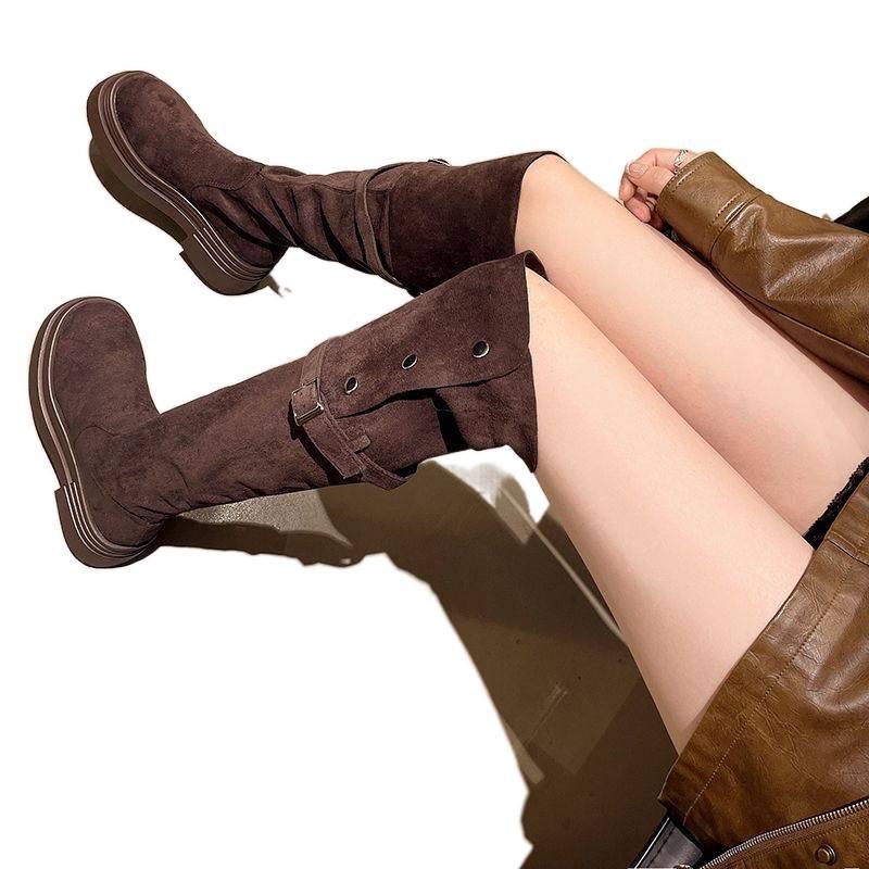 Stylish Two-Way Fold-Over Thick-Soled Women's Chunky-Heeled Knee-High Riding Boots for Autumn/Winter 2025.