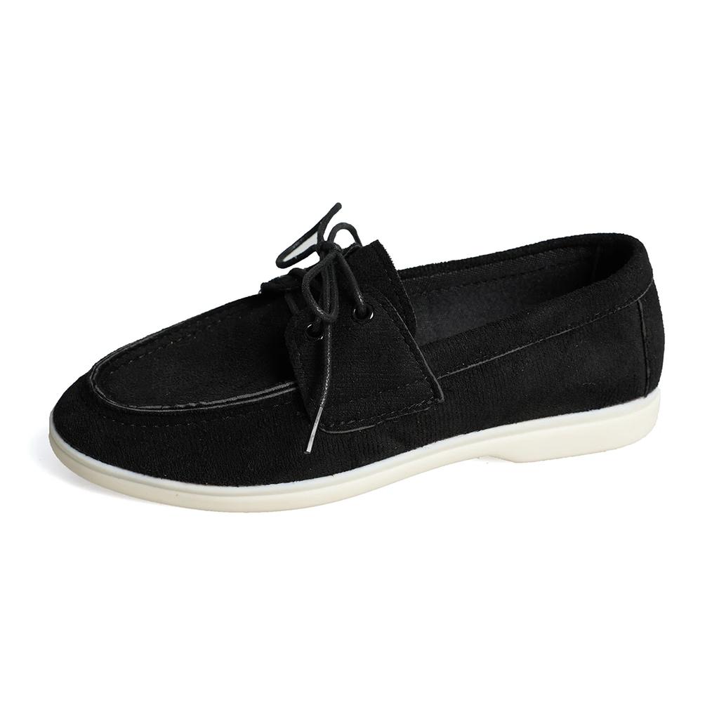 Sport Women Flats Shoes 2024 New Trend Black Platform Suede Loafers Shoe Casual Ladies Walking Non Slip Chaussure Femme