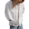Temperament white stand-up collar shirt women's 1116 autumn old money style loose women's shirt medium and long women's clothing