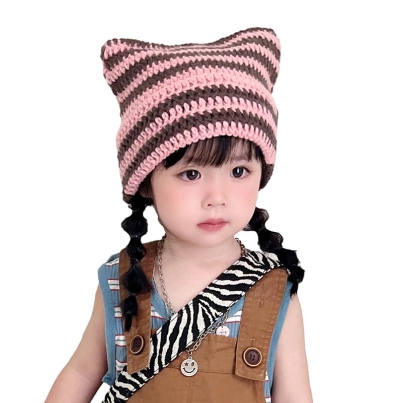Stylish Children's Knit Hat with Devil Cat Ears Fashionable Winter Cap Warm & Comfortable Hat for Kids 3-15 Years Old