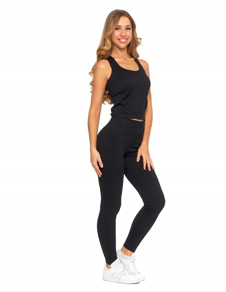 Women's Ribbed Sports Leggings with High Waist Training MORAJ S/M BLACK