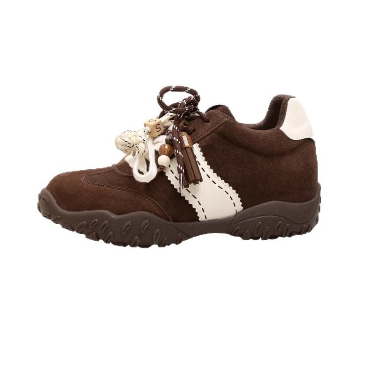 Leather version~ 8cm inner height increase German training shoes women's 2025 new crescent moon platform mandarin duck shoelaces sports and leisure sh