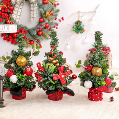 25CM Table Mini Christmas Tree with Balls, Small Size Christmas Trees Gift for Kids and Friends, Desktop Christmas Tree, New Year's Tree Decoration