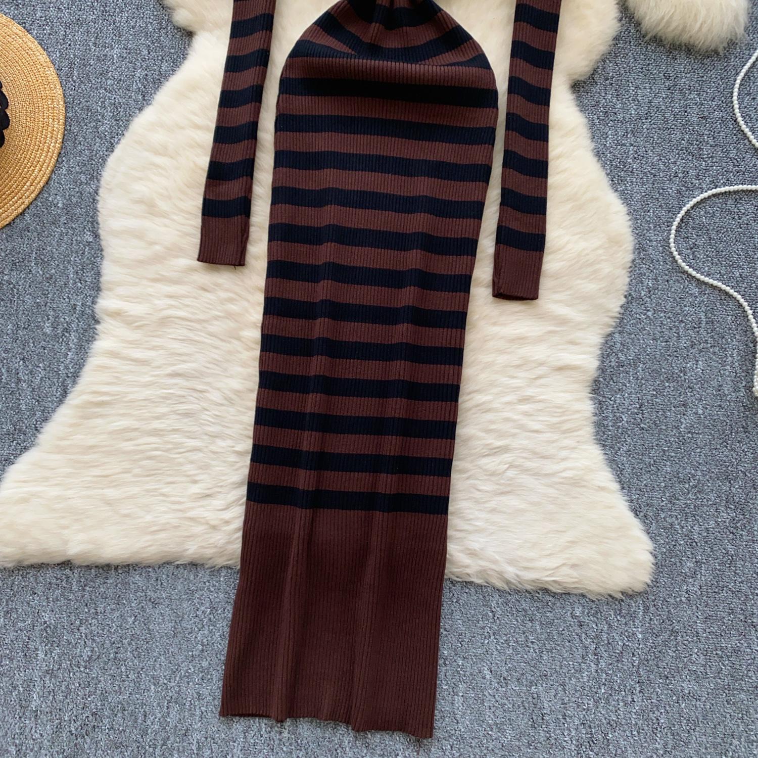 Платья-свитера женские с высоким воротом осень 2024 сексуальное облегающее трикотажное — фото 21