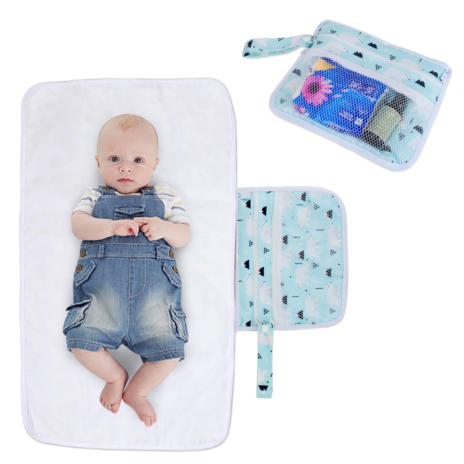 

Teamoy Diaper Changing with Storage Polar Bear Design Mat, Waterproof, 45x75cm, Pocket, Portable, Washable,