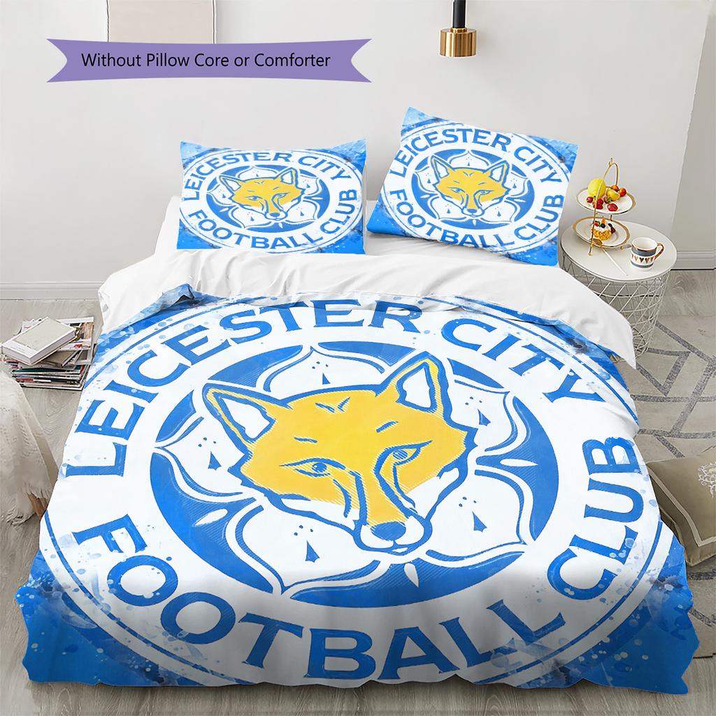 Leicester City FC Pattern Bedding Quilt Set Home Decoration Gift (1 * Duvet Cover + 2 * Pillowcase Without Core)
