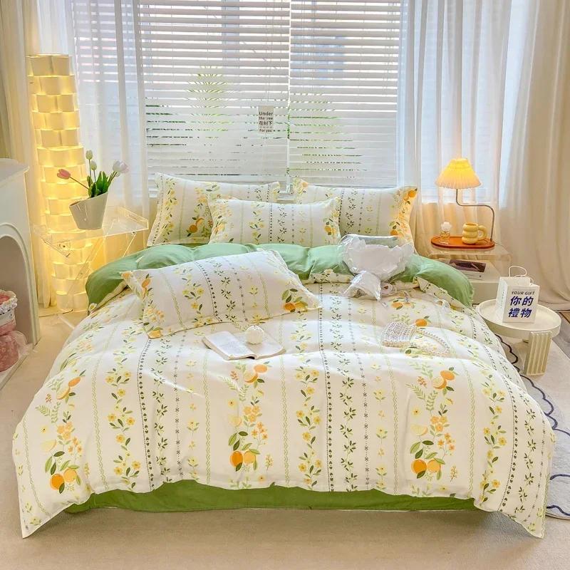 Botanisk Blomstret Dynetrekk Mykt Reversibelt Blomster Dundyne Trekk 4 stk Sengetøy Sett(1 Dynetrekk+1 Laken+2 Putetrekk)