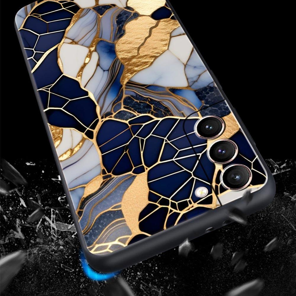 Watercolor Marble Phone Case For Samsung Galaxy S26 Ultra S25 Plus S24 FE S23 S22 5G S21 S20 Cover Black Soft