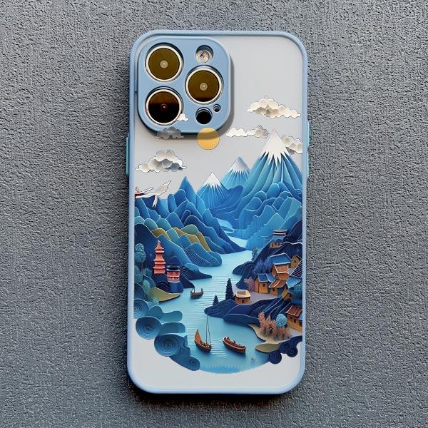 2D Printing Landscape Phone Case For iPhone 16 14 Pro 13 Mini 15 7 8 Plus SE2 XS X XR 12 Pro Max Creative Mountains Back Cover