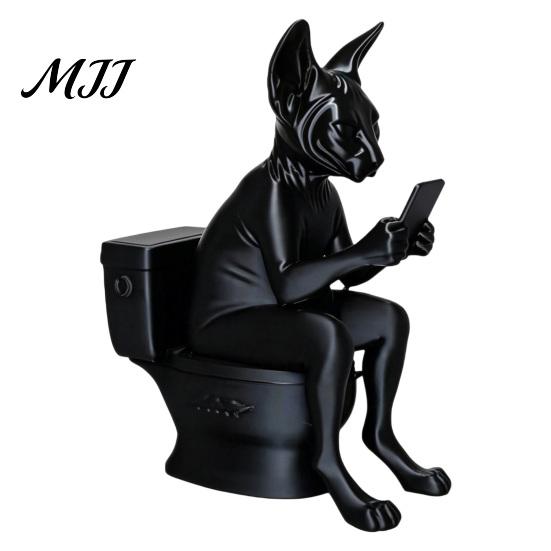 Креативный Ежедневный Юмор Настольный Декор 3D Печатная Фигурка Лысой Кошки на Унитазе, Забавная Миниатюрная Настольная Фигурка для Коллеги, Праздничный Подарок, Украшение для Влюбленных чёрный