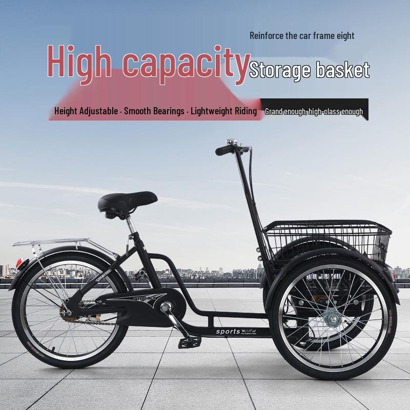 New Senior-Friendly Three-Wheeled Reverse Gear Tricycle: Foot-Powered Mobility for Elderly, Child Transport, and Goods Carrying.