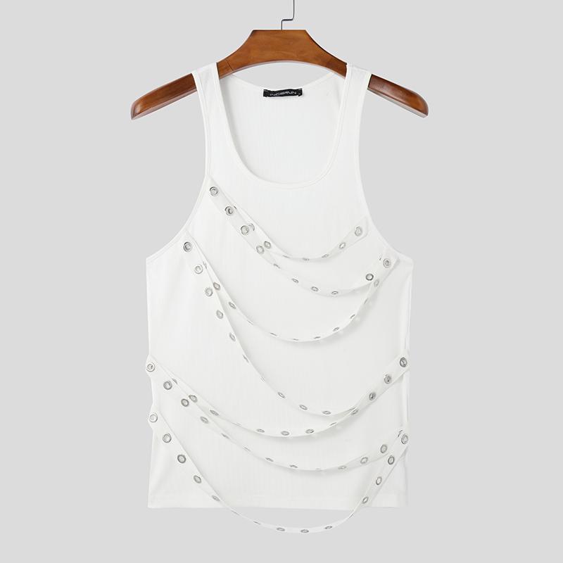 INCERUN Men Summer Sleeveless Strap Patchwork Casual Skinny Tank Tops