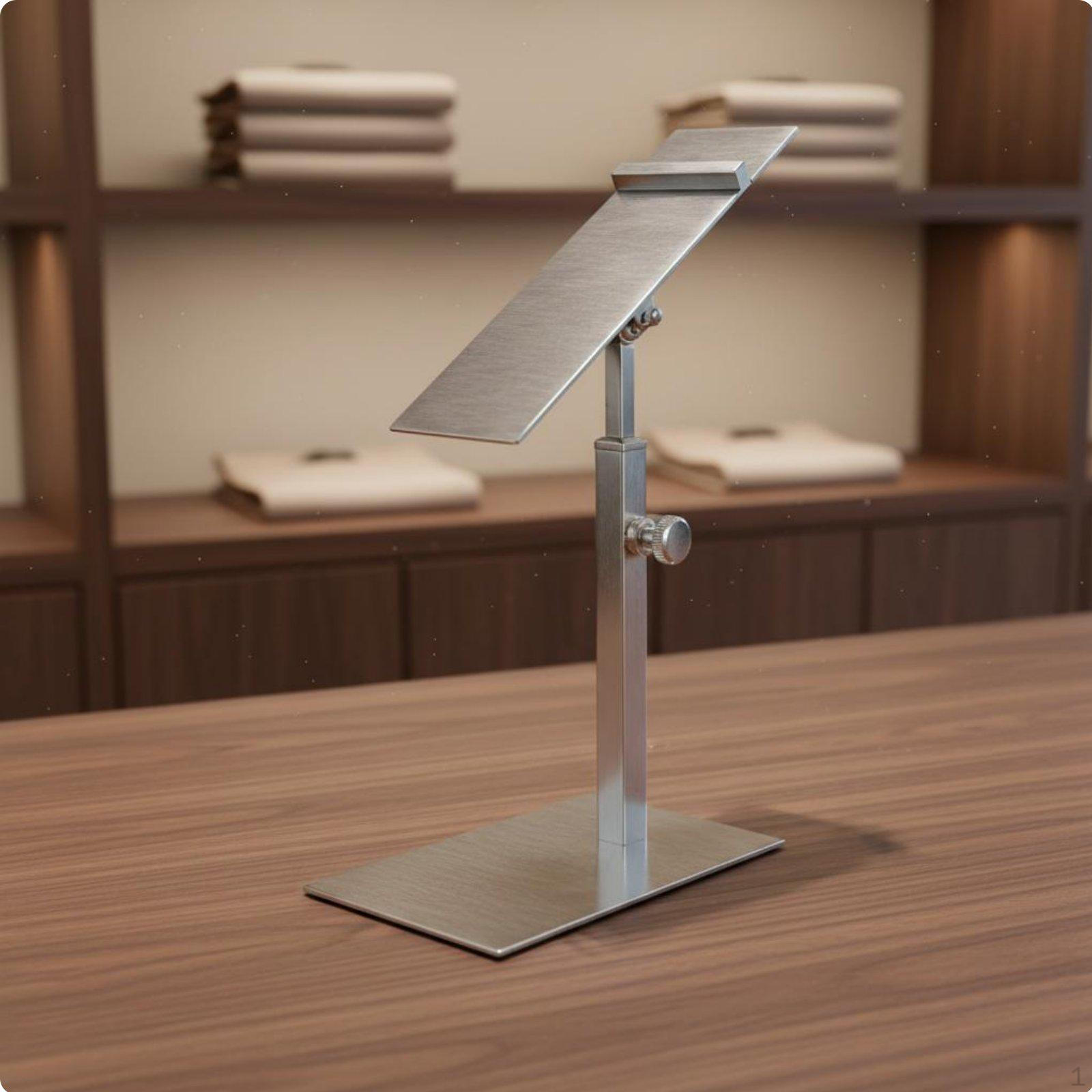 Adjustable Footwear Display Stand Stainless Steel Single Shoe Riser Stable Base for Retail Store, Silver Sq Brushed Short