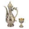Turkish Tea Set Vintage Exquisite Luxurious Metal Teapot Tea Tray and 4 Cups Set for Home Bronze