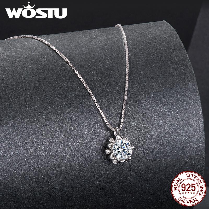 WOSTU Moissanite Wedding Jewelry 4 Set For Women 925 Sterling Silver Romantic Flower Enegagement Necklace Bracelet Earring Ring