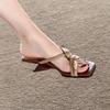 Retro woven twist toe sandals special-shaped heel square head metal decoration niche design sense outer wear high heel sandals