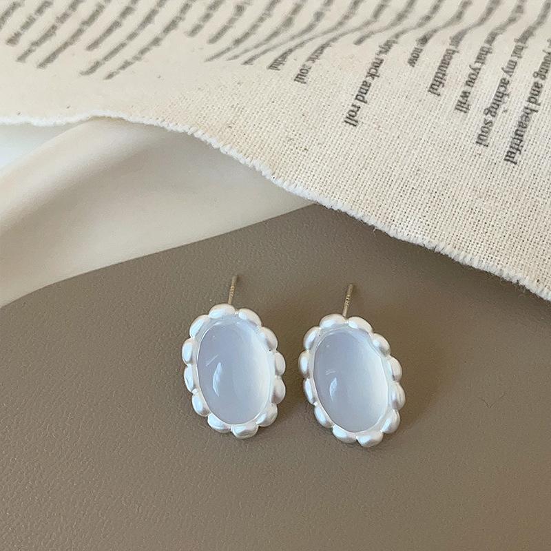 

Нишевые высококачественные геометрические металлические опаловые серьги-гвоздики женские ретро элегантные модные темпераментные универсальные серьги