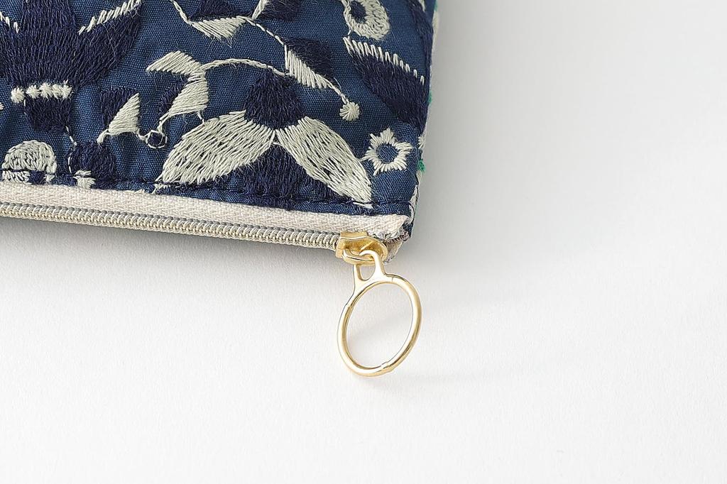 DDintex Ten to Sen Basic Pouch, Bird, Navy, 15 x 10.5 x 4.5cm [Dot and Line Embroidery Fabric]