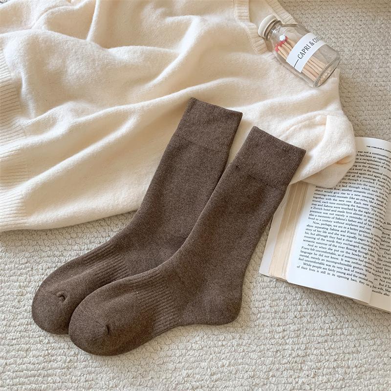 Women's Autumn and Winter Thick Warm Hair Ring New Solid Color All Purpose Cotton Boneless Socks