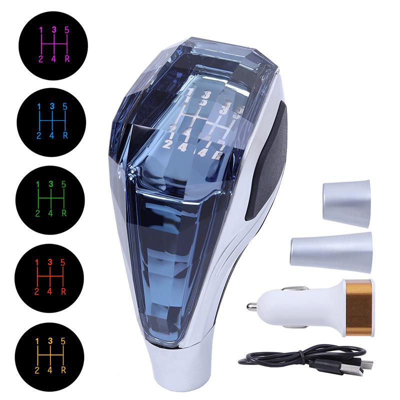 Universal Crystal LED Gear Shift Knob with Colorful Light for Manual Automatic Transmission 8mm 10mm 12mm Most Cars Compatible