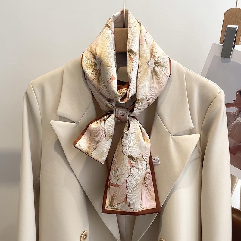 Long Hairbands Skinny Neckerchief Hair Scarf Women Fashion Print Headband Silk Feel Satin Ribbon Wrist Tie Scarves Female 150cm