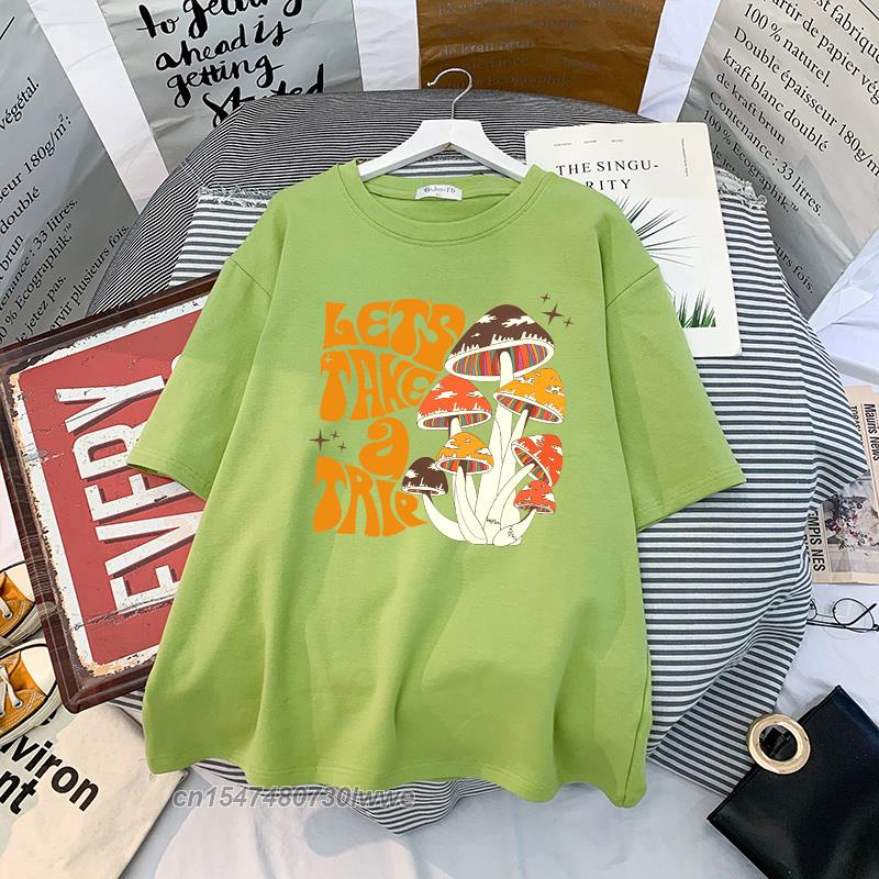 Material Retro Apricot Mushroom Cute T Shirts Oneck Casual 100 Cotton Plus Size Unisex Unisex Tshirts 2022 Streetwear Clothes
