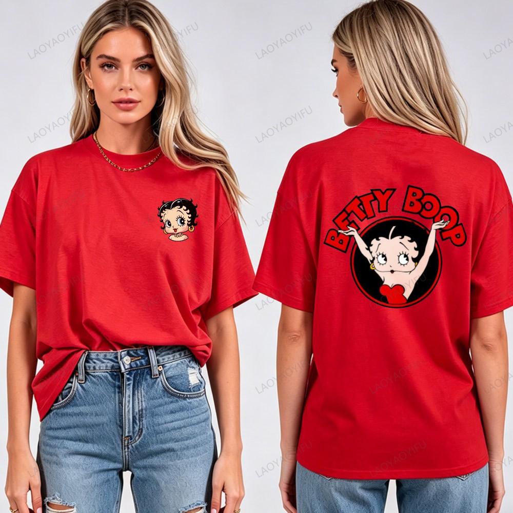 Vintage Animation Betty Boop Pattern T Shirt Men Women Breathable Short Sleeve Tees Hip Hop Style Casual Cotton Streetwear Tops