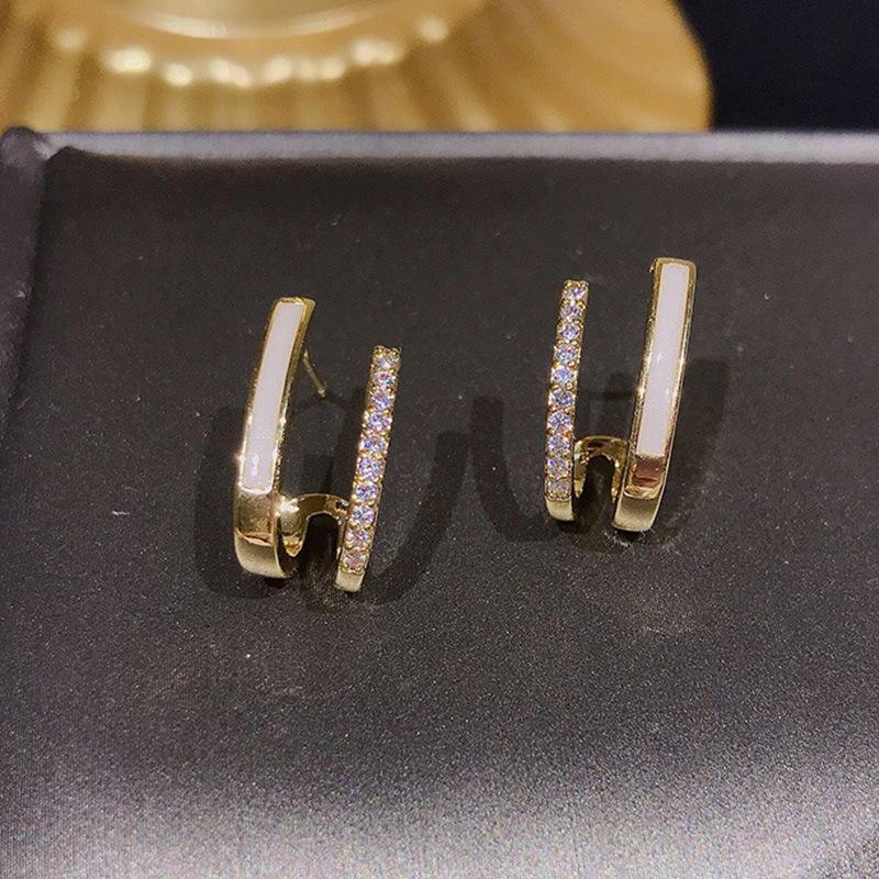 The Same Micro-Inlaid Zircon Stud Earrings, Vertical Oil Dripping Light Luxury Simple Earrings Women, Personalized Versatile Earrings