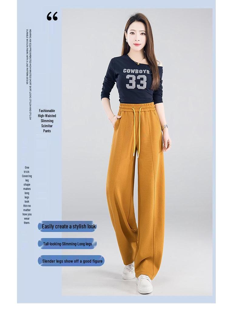 Korean Style High Waist Curved Blade Wide Leg Pants for Women - Spring/Autumn 2026