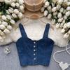 Hongkongský styl Retro Džínový top Dámský Design Jednořadé Slim fit Krátký Pupík Sexy Gyaru Sle Cami Móda