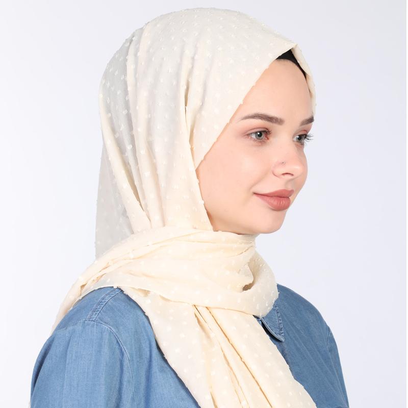 

Кремовый шифоновый платок Miray Pıtpit