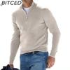 BITCED Maglia Polo Casual da Uomo Autunnale a Manica Lunga con Scollo a V e Fodera in Pile con Zip