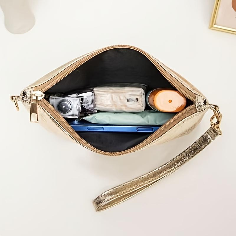Elegant Gold Shiny Shoulder Bag, Adjustable Shoulder Strap Zipper Closure, Fashionable Retro Casual Crossbody Bags