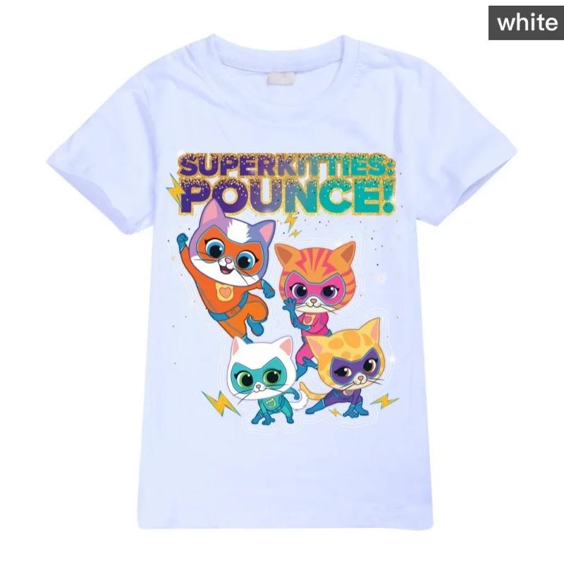 Anime Super Cats T Shirt Kids SuperKitties Clothes Baby Girls 100%Cotton Short Sleeve Tops Junior Boys T-shirt Children Clothing