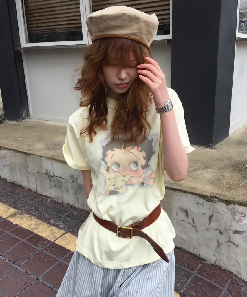 RONRON Betty Boop Ribbon Basic Fit T Shirt Soft Yellow