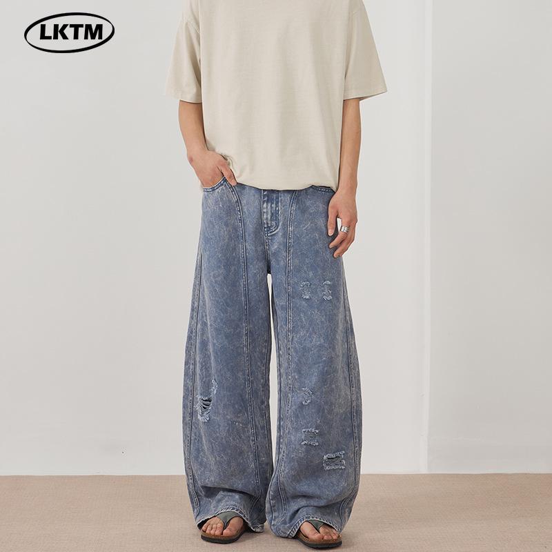 

LKTM Унісекс Вінтажні Випрані Рвані Штани Широкі Повсякденні Штани з Вигнутою Штаниною S (90-105 lbs) сірий колір