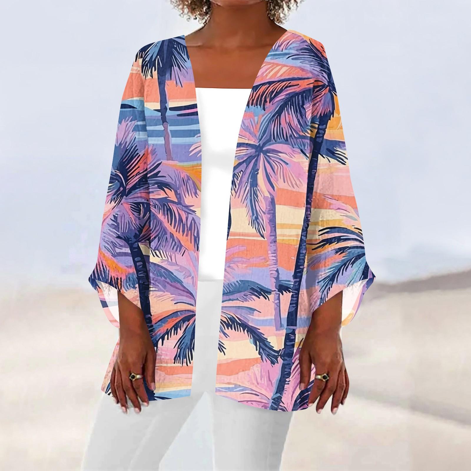 

Женская повседневная модная пляжная легкая куртка средней длины с принтом «Океан-Три» M синий