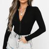 European and American Autumn and Winter Women's Long Sleeved Standing Neck Zippered Slim Fit Jumpsuit